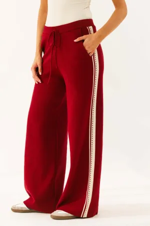 Wide Leg Maroon Knitted Pant
