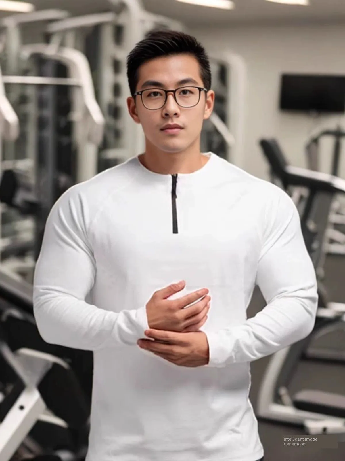 Winter Workout Clothes for Men Large Round Neck Half Zipper Sports Long Sleeves T-shirt Stretch Dralon Heattech Undershirt