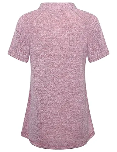 Women Golf Polo Shirts Moisture Wicking Zip Up Tennis Athletic Workout Tops, #01 Red, XX-Large