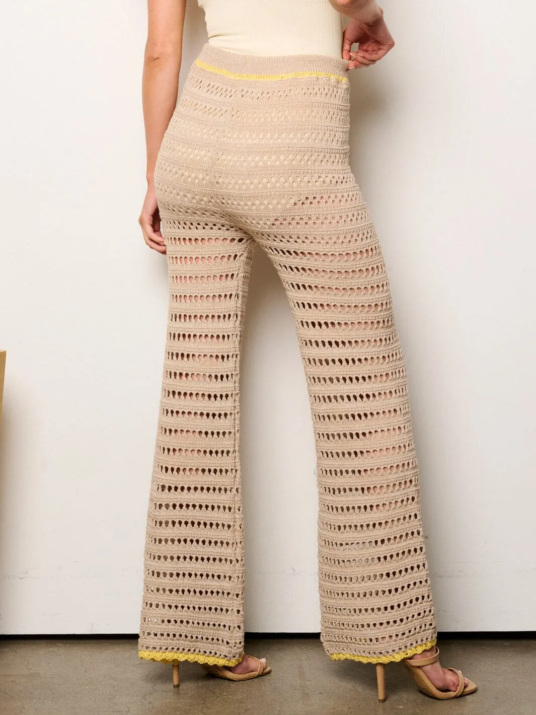 WOMEN'S ELASTIC WAIST KNITTED WIDE LEG PANTS