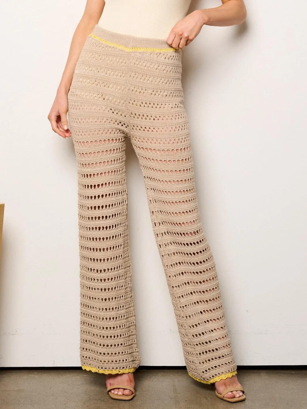 WOMEN'S ELASTIC WAIST KNITTED WIDE LEG PANTS