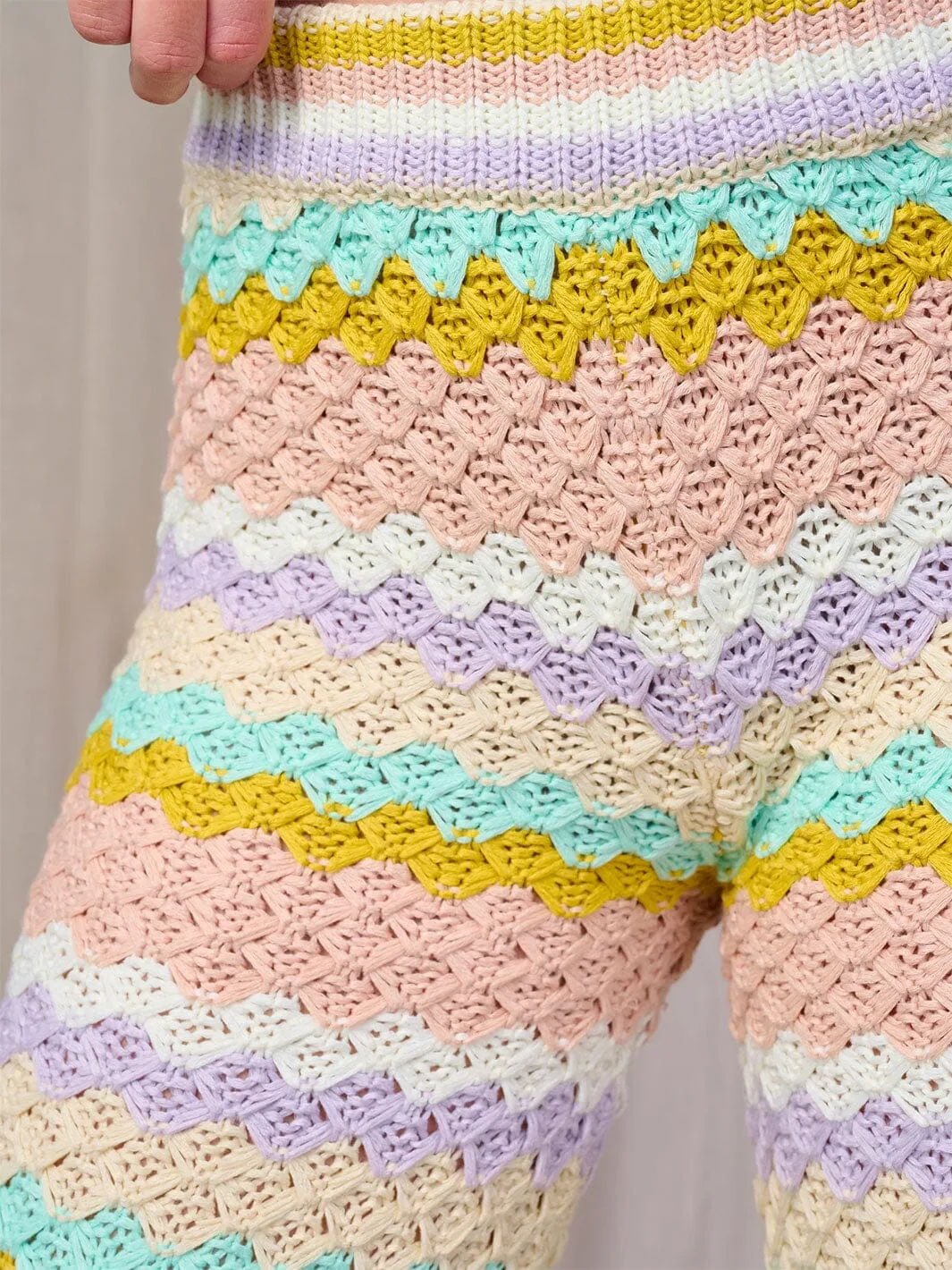 WOMEN'S ELASTIC WAIST MULTI COLOR KNIT WIDE LEG PANTS