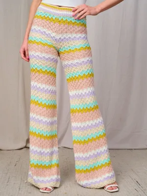 WOMEN'S ELASTIC WAIST MULTI COLOR KNIT WIDE LEG PANTS