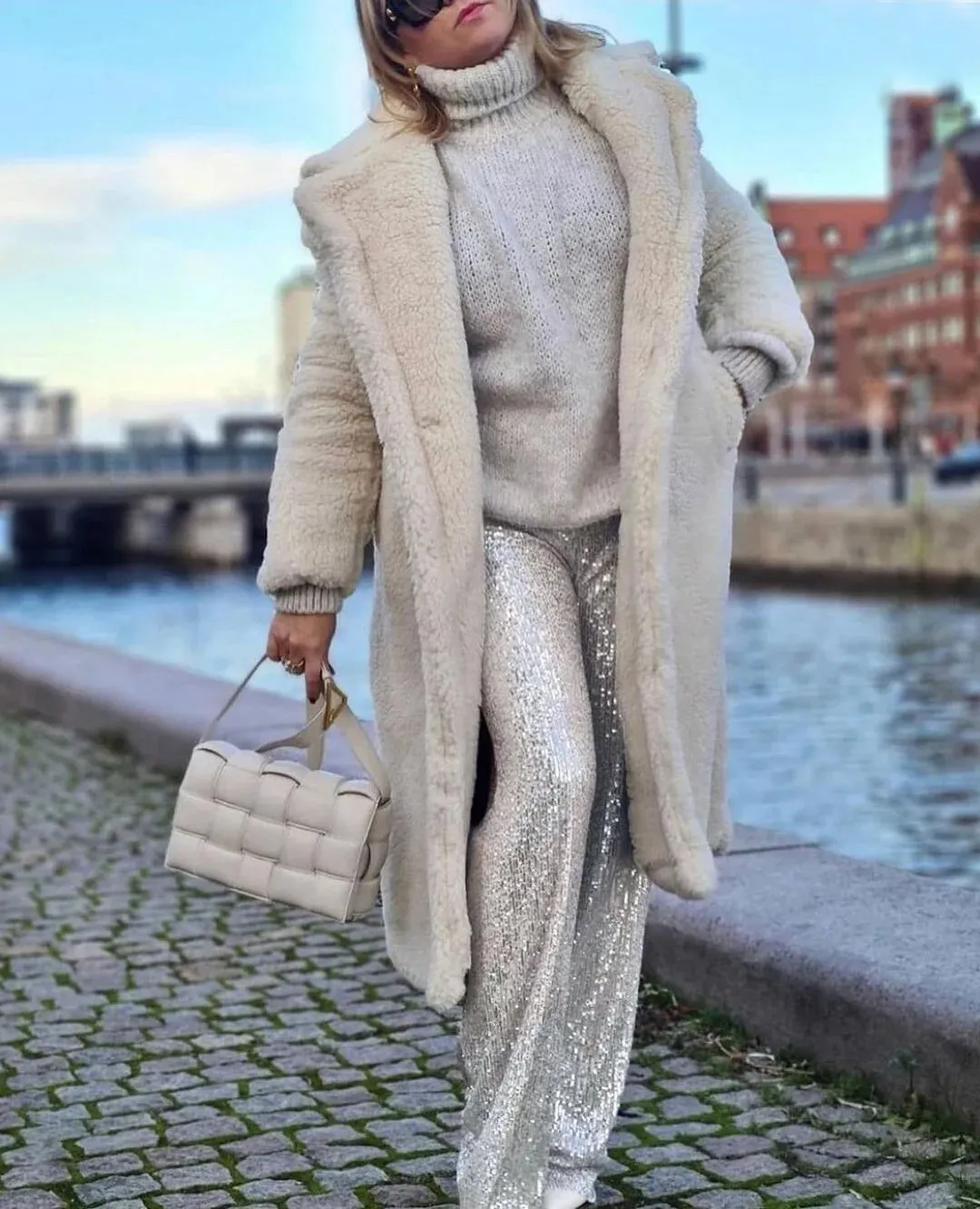 Women's Elegant Silk Sequin Pants, Midi Waist, Loose Long Pants, Classic Trousers Trendy Fashion, Streetwear