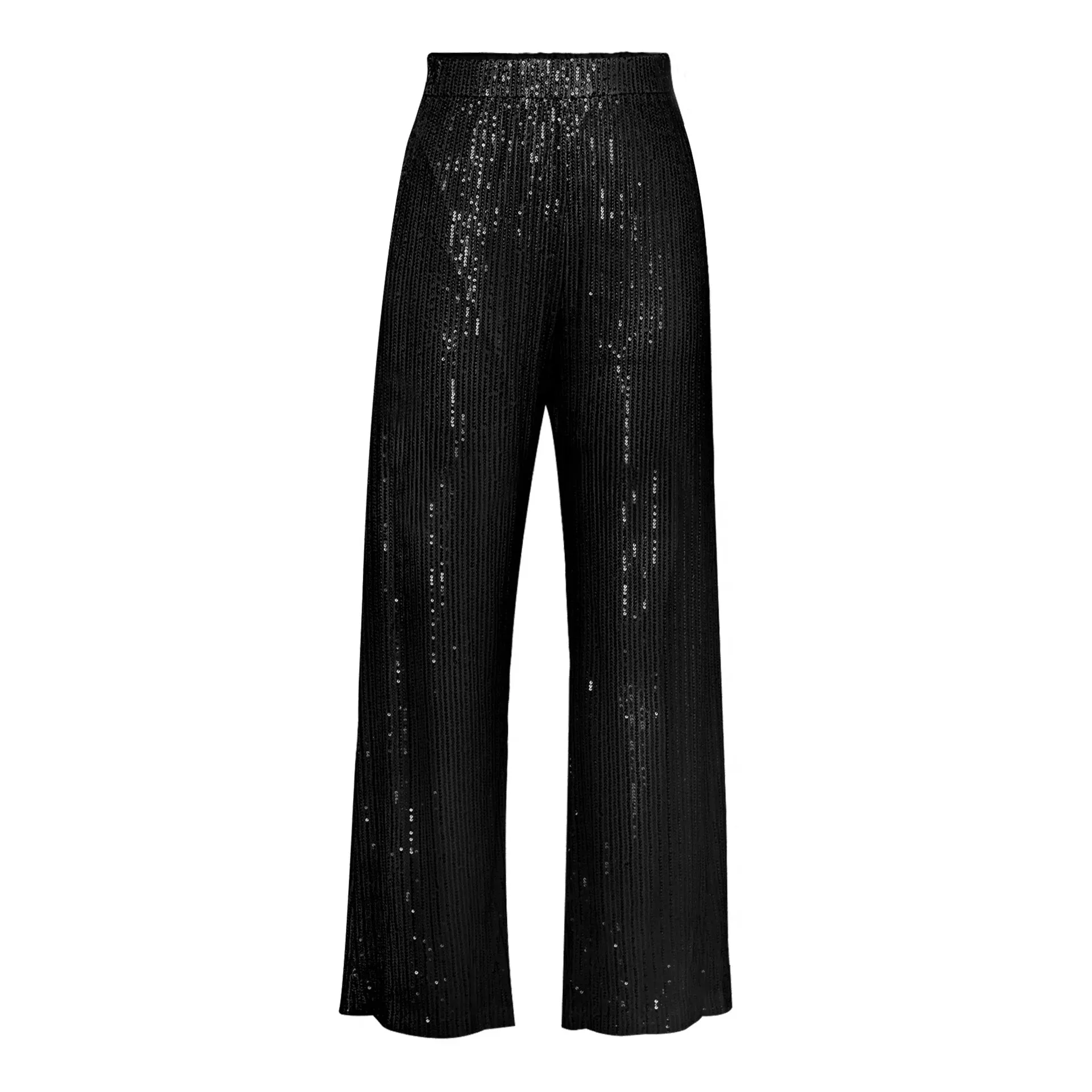 Women's Elegant Silk Sequin Pants, Midi Waist, Loose Long Pants, Classic Trousers Trendy Fashion, Streetwear