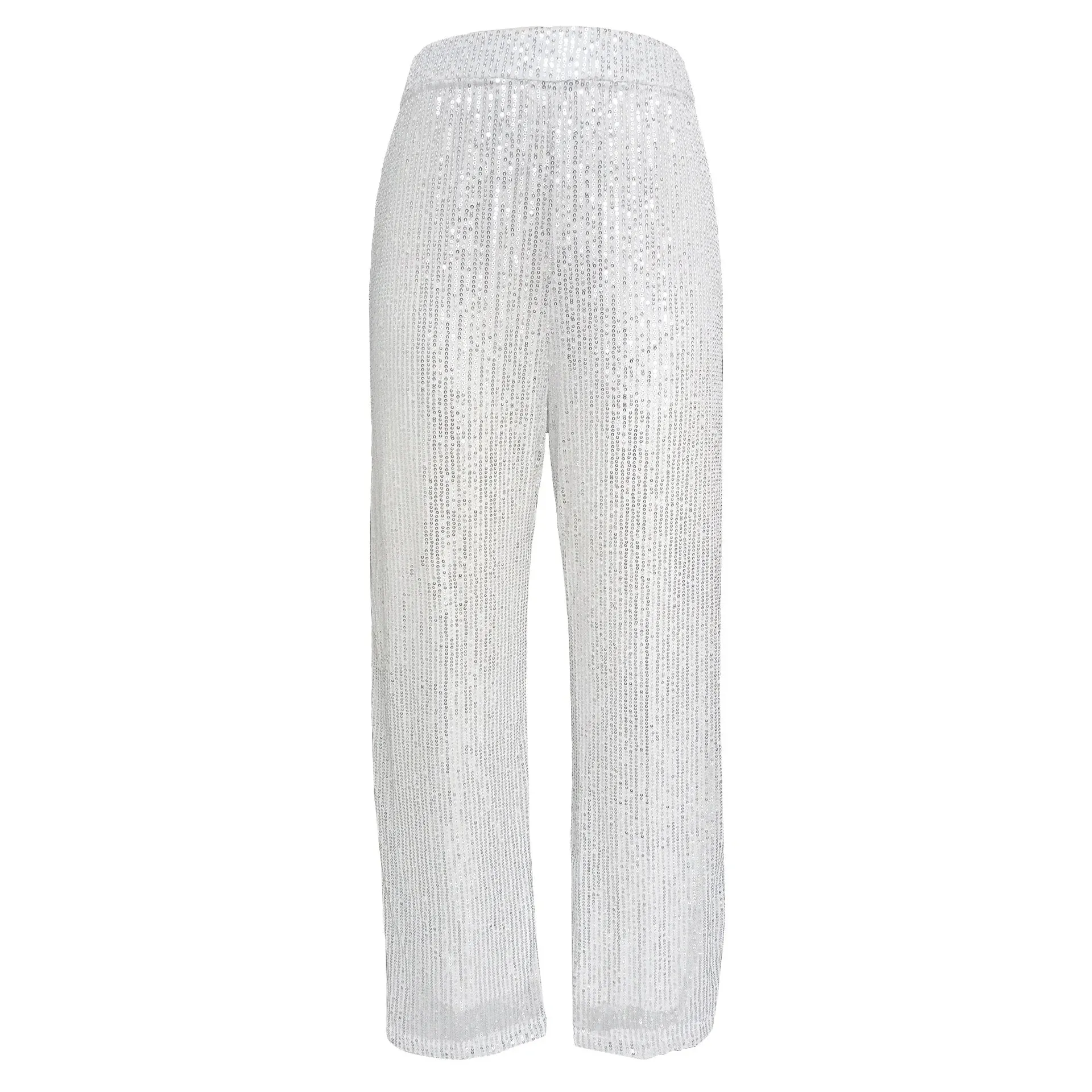 Women's Elegant Silk Sequin Pants, Midi Waist, Loose Long Pants, Classic Trousers Trendy Fashion, Streetwear