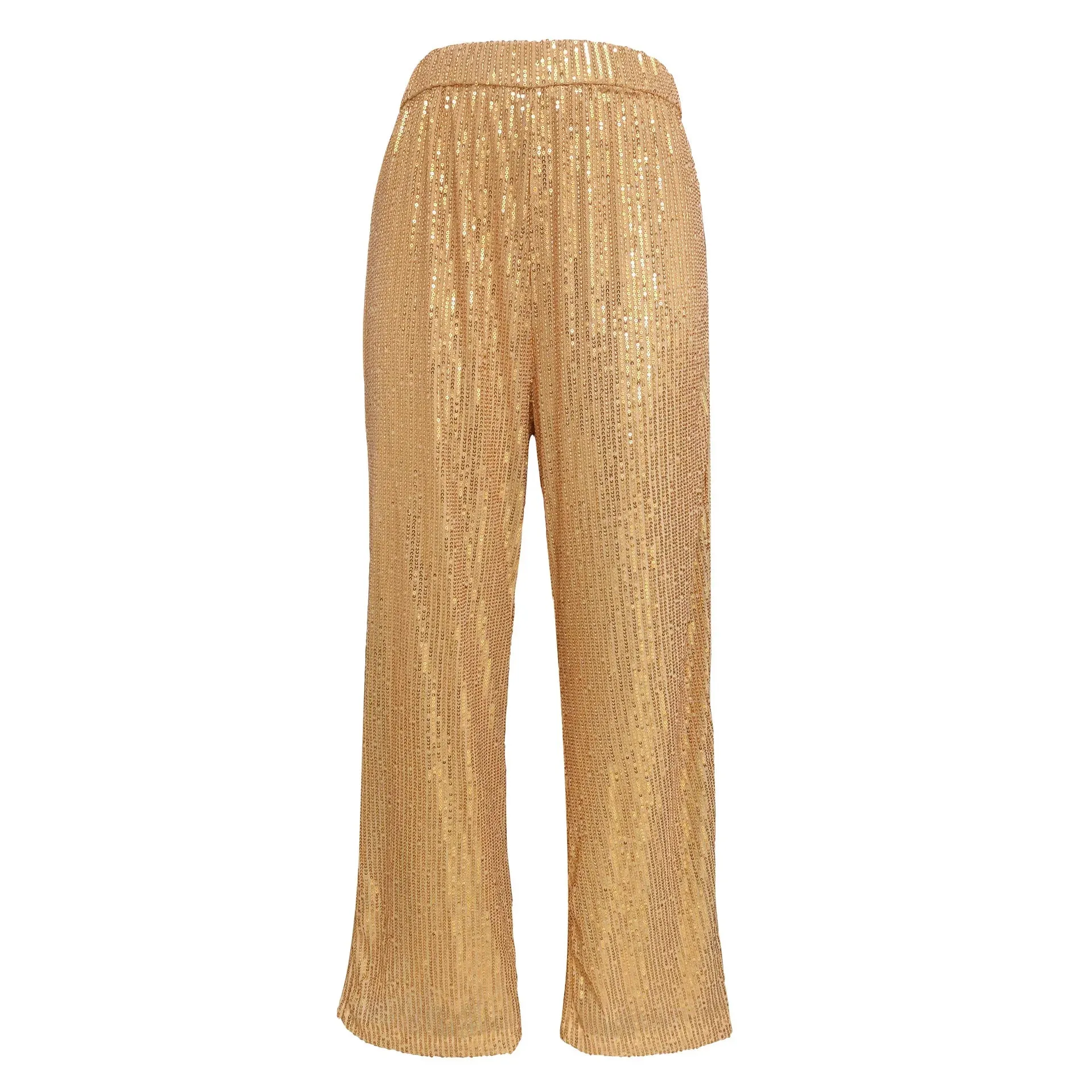 Women's Elegant Silk Sequin Pants, Midi Waist, Loose Long Pants, Classic Trousers Trendy Fashion, Streetwear