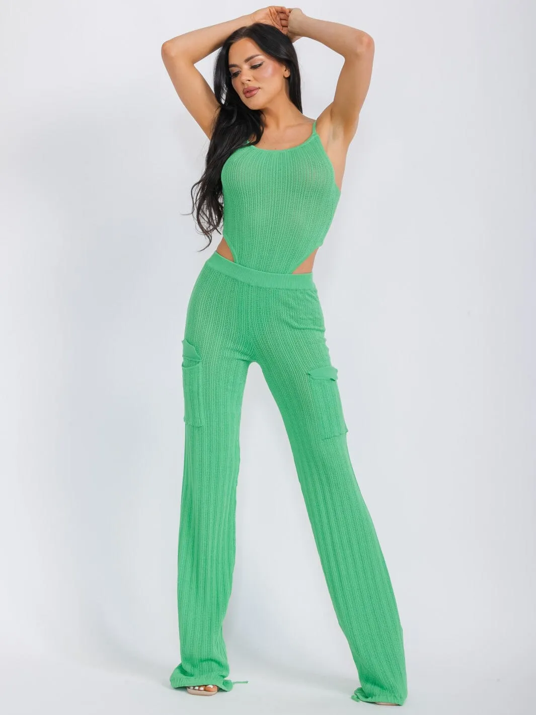 WOMEN'S SLEEVELESS BODYSUIT & WIDE LEG PANTS KNIT 2PC. SET