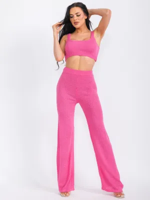 WOMEN'S SLEEVELESS CROP TOP & WIDE LEG PANTS KNIT 2PC. SET