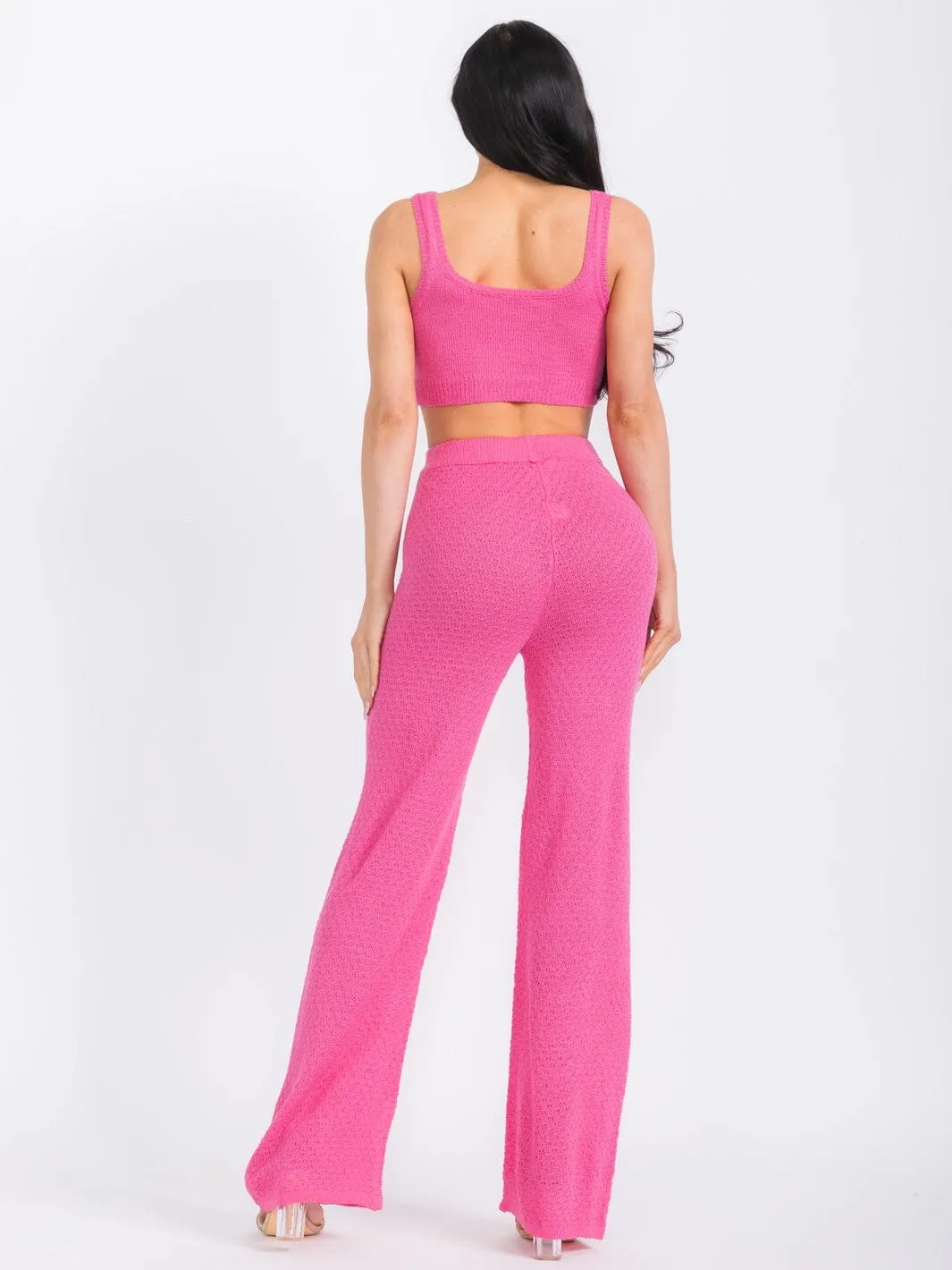 WOMEN'S SLEEVELESS CROP TOP & WIDE LEG PANTS KNIT 2PC. SET