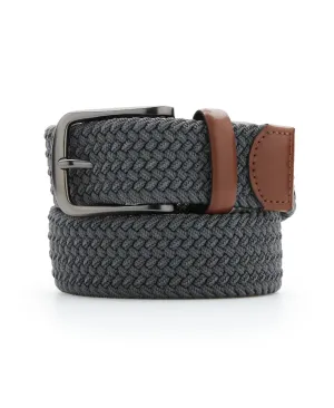 Woven Stretch Leather-Trim Belt